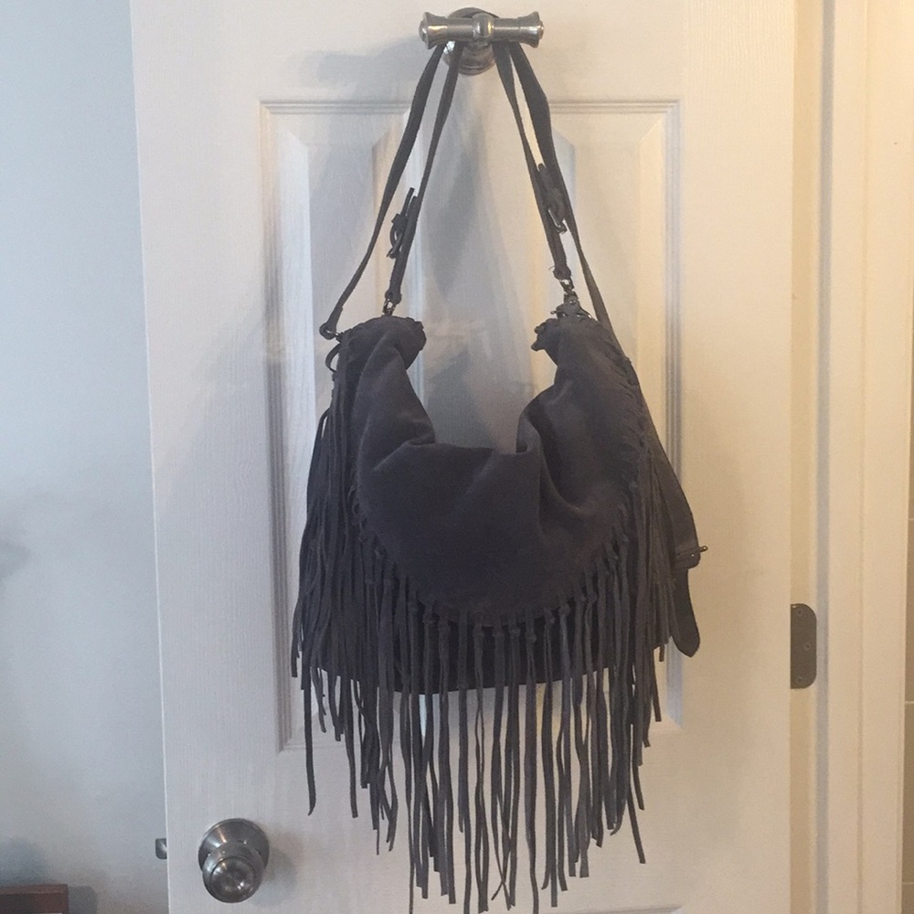 SORIAL New York Grey with Fringe shoulder Bag